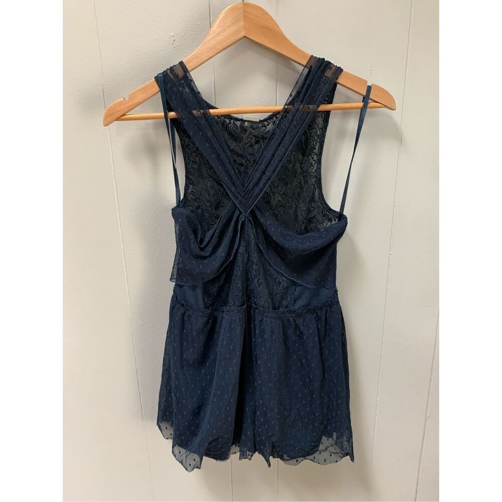 Free People Shirt Womens Medium Blue Tunic Mesh Overlay Back Cutout